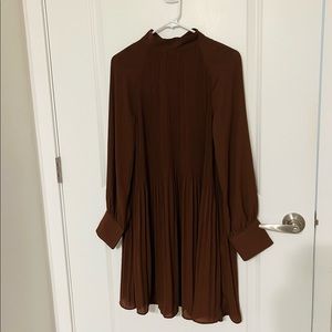 H&M silk pleated dress in brown